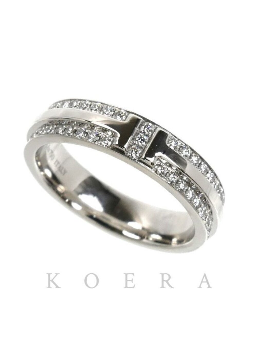 Tiffany & Co 18k White Gold T Two Narrow Ring Diamond